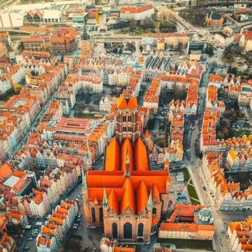 Старая часть Гданска с высоты птичьего полета, Польша.
